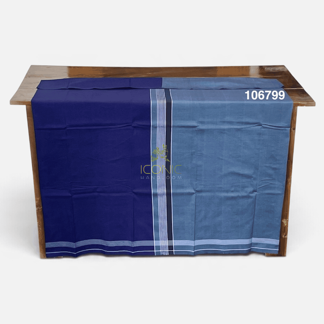 Handloom Cotton Sarong - Royal Blue and Slate Blue with Silver -  ICS 106799