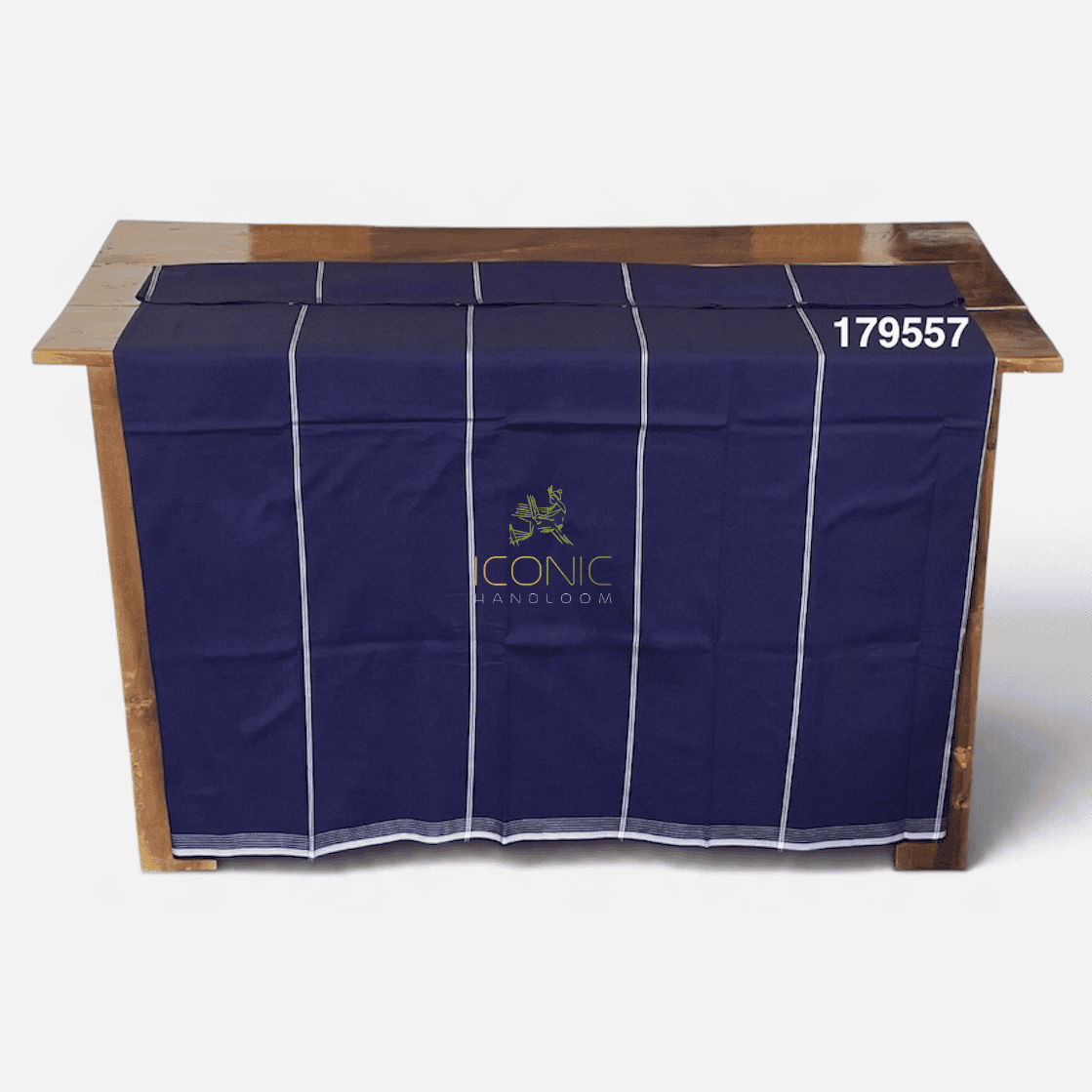 Handloom Cotton Sarong - Deep Royal Blue with Silver -  ICS 179557