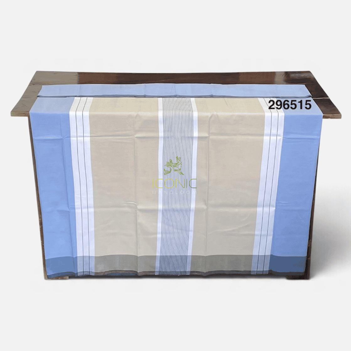 Handloom Cotton Sarong - Beige, White and Charcoal Grey with Bright Sky Blue -  ICS 296515