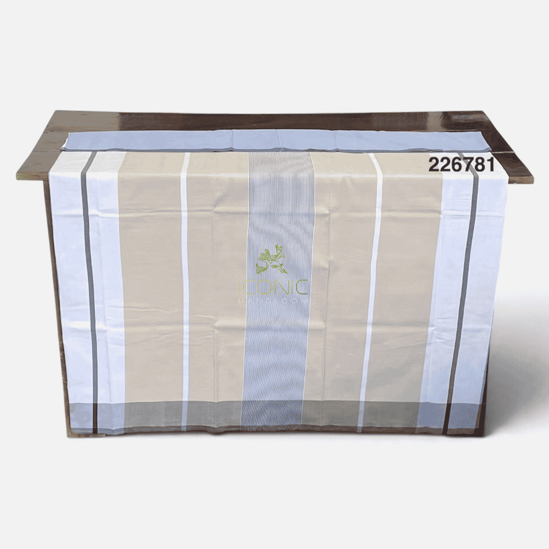 Handloom Cotton Sarong - Beige, White and Charcoal Grey with Bright Sky Blue -  ICS 226781