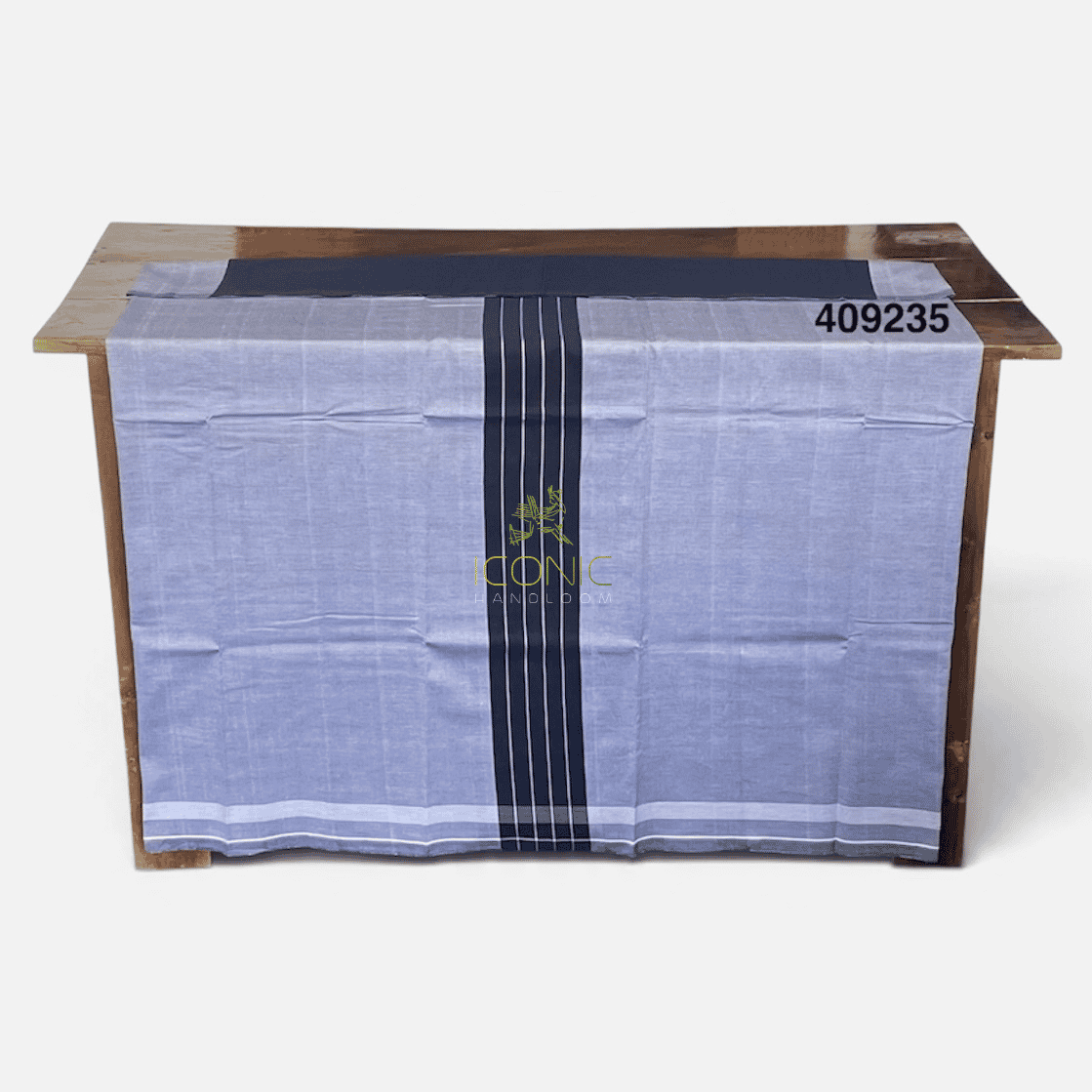 Handloom Cotton Sarong - Steel Blue with Silver -  ICS 409235