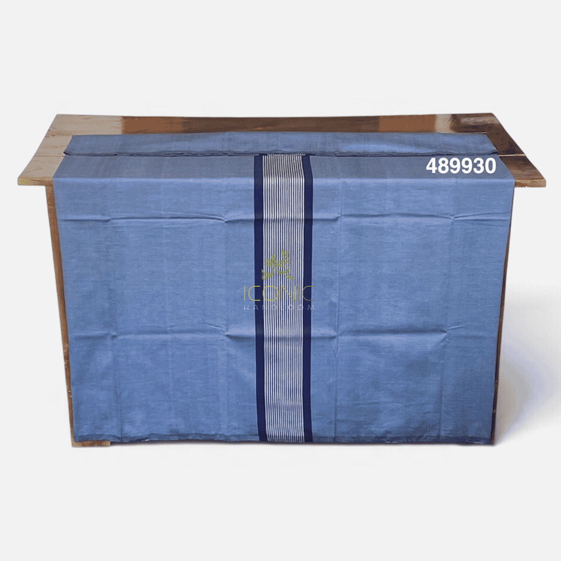 Handloom Cotton Sarong - Slate Blue and Royal Blue with Silver -  ICS 489930